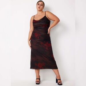 Cider Floral Ruched Mesh Maxi Dress Curve & Plus